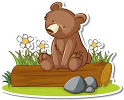 Grizzly bear sitting on a log sticker vector