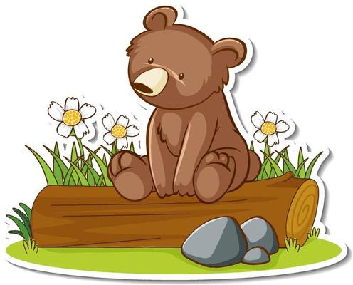 Grizzly bear sitting on a log sticker