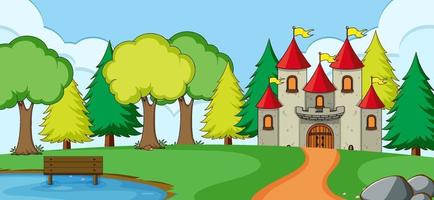Outdoor scene with castle in the nature park vector