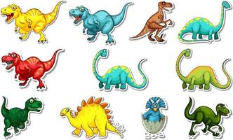 Sticker set with different types of dinosaurs cartoon characters vector