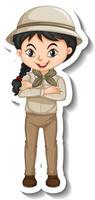 Girl in safari outfit cartoon character sticker vector