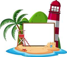 Blank banner template on the island with lighthouse isolated vector