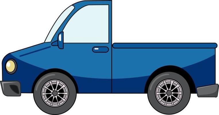 Blue pick up car in cartoon style isolated on white background