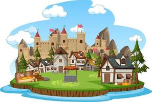 Medieval village scene on white background vector