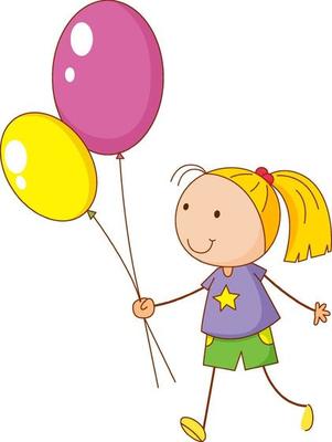 Doodle hand drawn with a girl cartoon character holding balloon