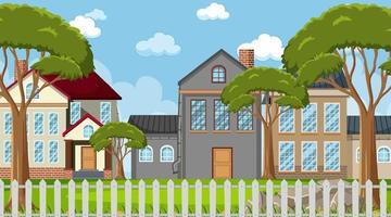 Landscape scene with houses in white fence vector