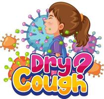 Dry Cough font with a girl sneezing isolated on white background vector