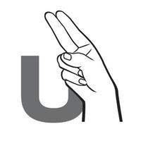 Hand sign language alphabet Letter U Vector Illustration.