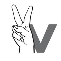 Hand sign language alphabet Letter V Vector Illustration.