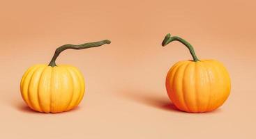 Realistic pumpkins with long stems on pastel background photo