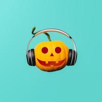 Happy pumpkin with headphones photo