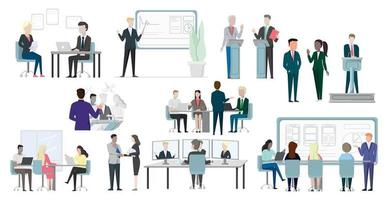 Public business presentations, set with different situations - Vector