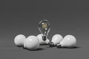 Light bulb floating around white light bulbs photo