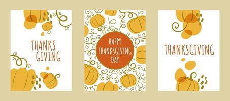 Set of cards with abstract pumpkin shapes for Thanksgiving Day vector