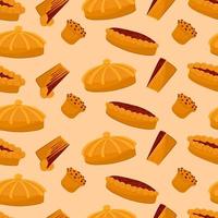 Seamless pattern with pies with jam and sweet bread pastries vector