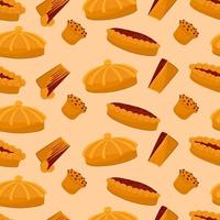 Seamless pattern with pies with jam and sweet bread pastries vector