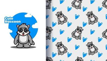 Cute raccoon with seamless pattern vector
