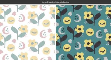Vector cute and simple flower the moon illustration seamless pattern