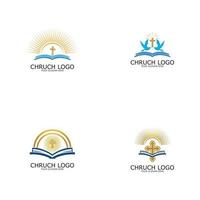 logo iglesia símbolo cristiano, la biblia y la cruz. vector