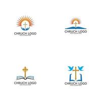 logo iglesia símbolo cristiano, la biblia y la cruz. vector