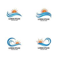 Water wave and sun icon vector illustration design logo