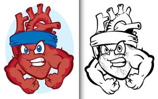 Vector coloring for adults. Funny strong heart character