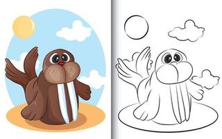 coloring book Animal Walrus. For preschool education kids and children