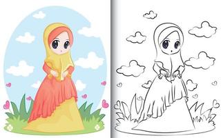 coloring book of Cute muslim character. For preschool education kids