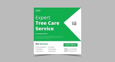 Tree service social media post. Garden cleaning service social media vector