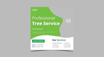 Tree service social media post. Garden cleaning service social media vector