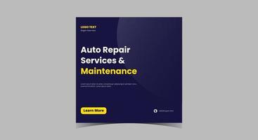 Auto repair service social media post. Car maintenance service vector