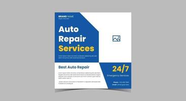 Auto repair service social media post. Car maintenance service vector