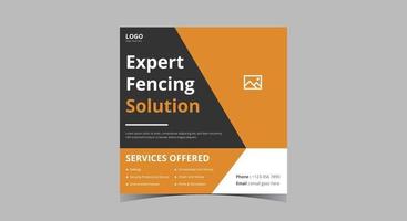 Fencing service social media post design vector