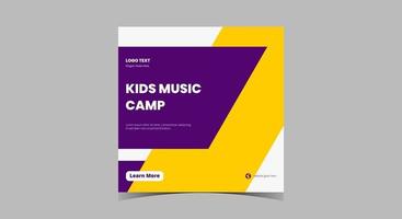 Kids music lesson social media post design vector