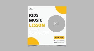 Kids music lesson social media post design vector