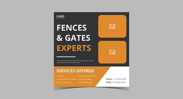 Fencing service social media post design vector