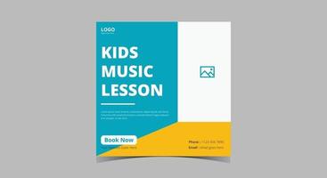 Kids music lesson social media post design vector