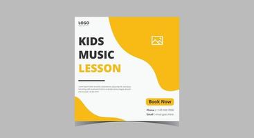 Kids music lesson social media post design vector