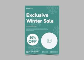 Winter sale flyer template. Winter shopping discount flyer poster vector