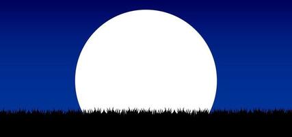vista nocturna con gran luna brillante y silueta de hierba vector