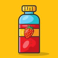 jugo de fresa en la ilustración de la botella en estilo plano vector