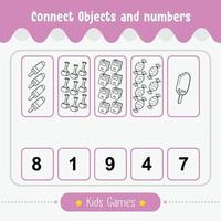 Game for Kids to Connect Objects and numbers educational worksheet vector