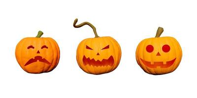 Halloween pumpkins with faces isolated on white photo