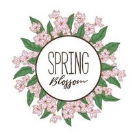 Hand drawn spring blossom frame. Vector illustration in sketch style