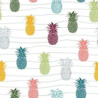 Hand drawn colorful pineapple tropical fruit seamless pattern vector