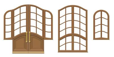 conjunto de puertas y ventanas de madera clásicas vector
