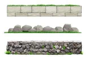 Conjunto de vallas de muro antiguo de piedra de vector