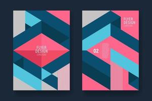 Blue Pink Geometric Background Flyer Design Template vector