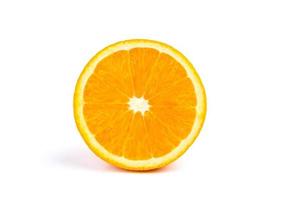 Ripe orange fruit on white background. Round orang slice photo