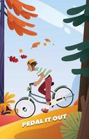 niño montando bicicleta en otoño vector